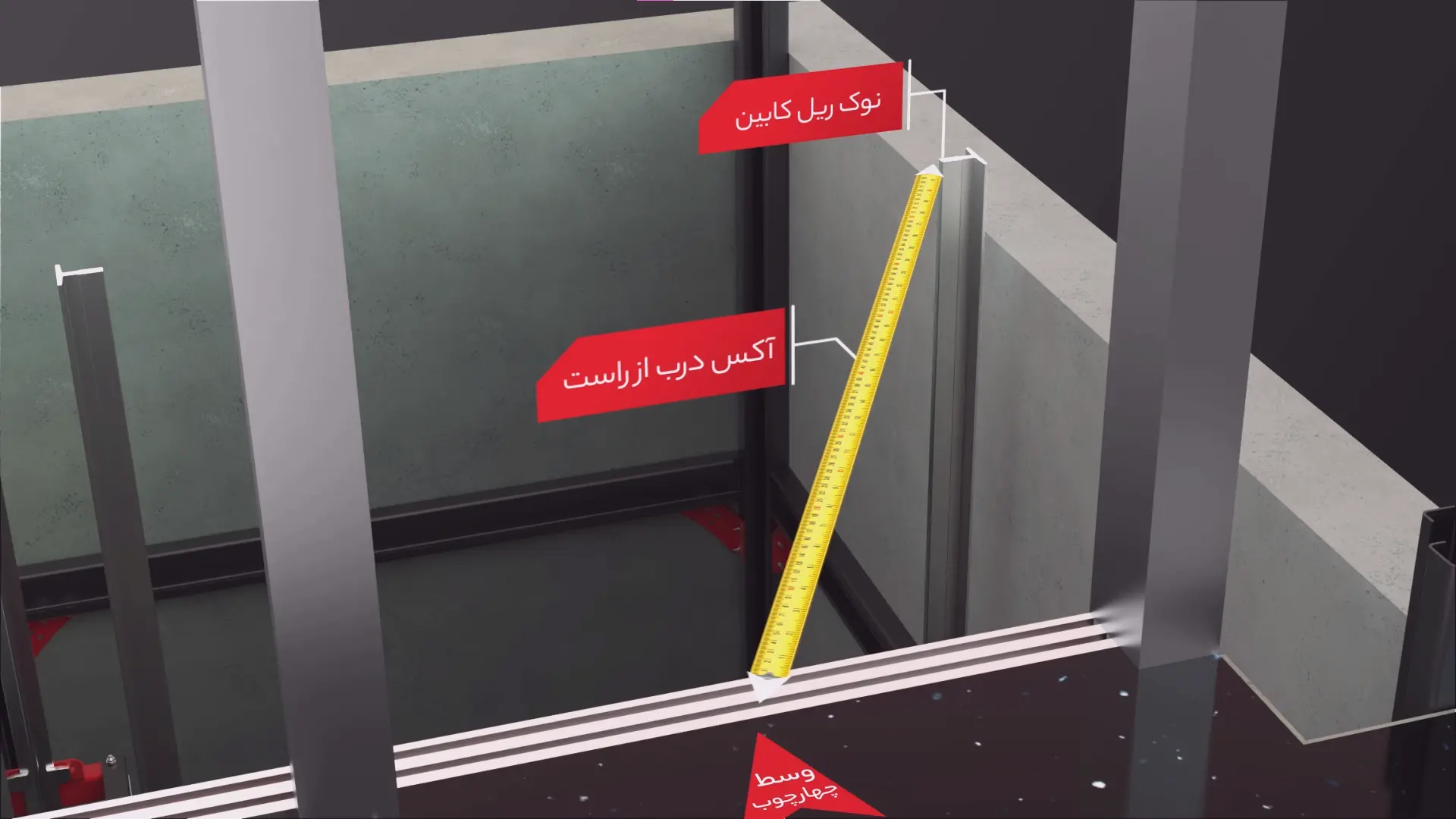 آکس درب از راست در اندازه گیری چاه آسانسور وزنه بغل